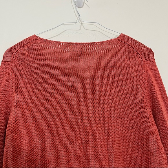 Eileen Fisher Women's Open Knit Sweater Sz L Rust Red Orange Linen Blend V-neck - Picture 12 of 16